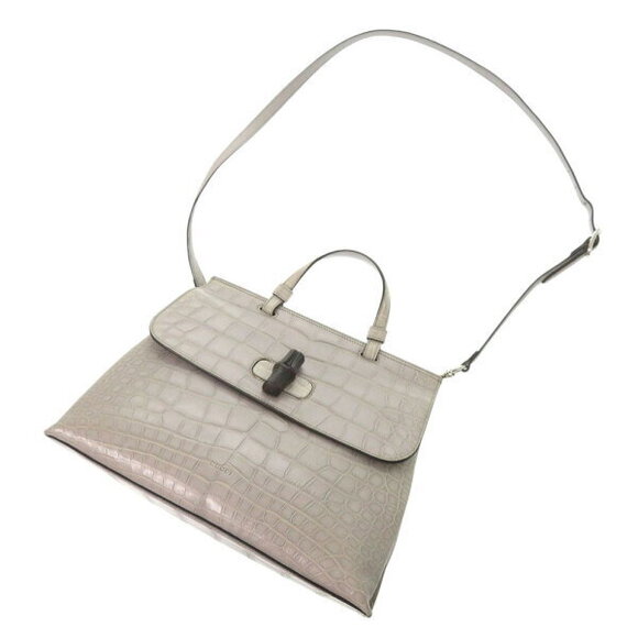 Gucci Daily Bamboo Crocodile Gray Handbag Shoulder Bag - Picture 6 of 8